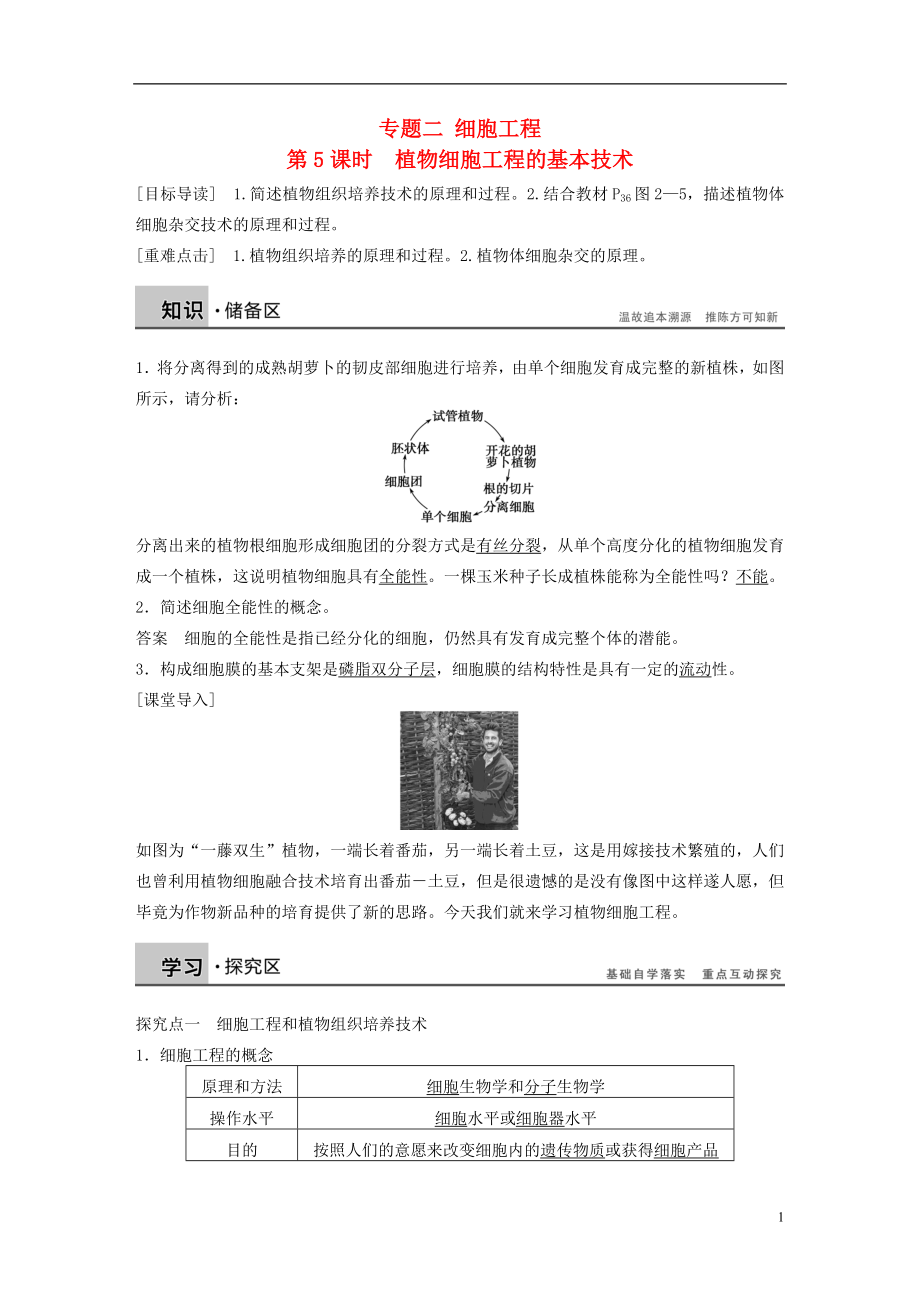 2015-2016學(xué)年高中生物 專題二 細胞工程 第5課時 植物細胞工程的基本技術(shù)學(xué)案 新人教版選修3_第1頁