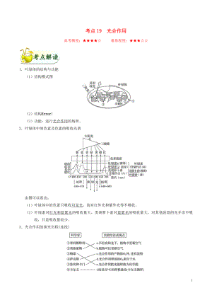 備戰(zhàn)2020年高考生物 考點一遍過19 光合作用（含解析）