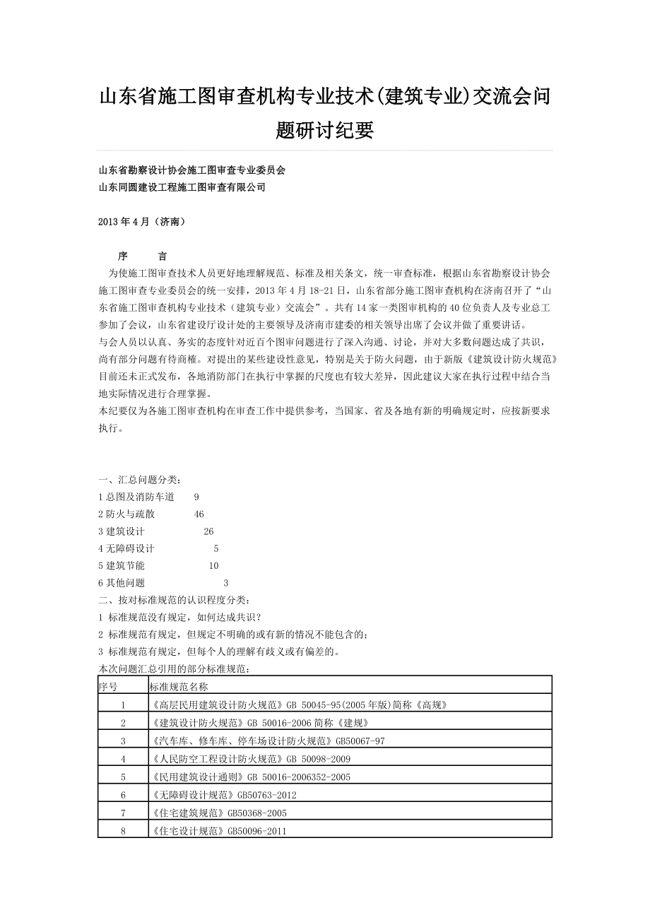 防火山东省施工图审查机构专业技术建筑专业交流会问题研讨纪要_第1页