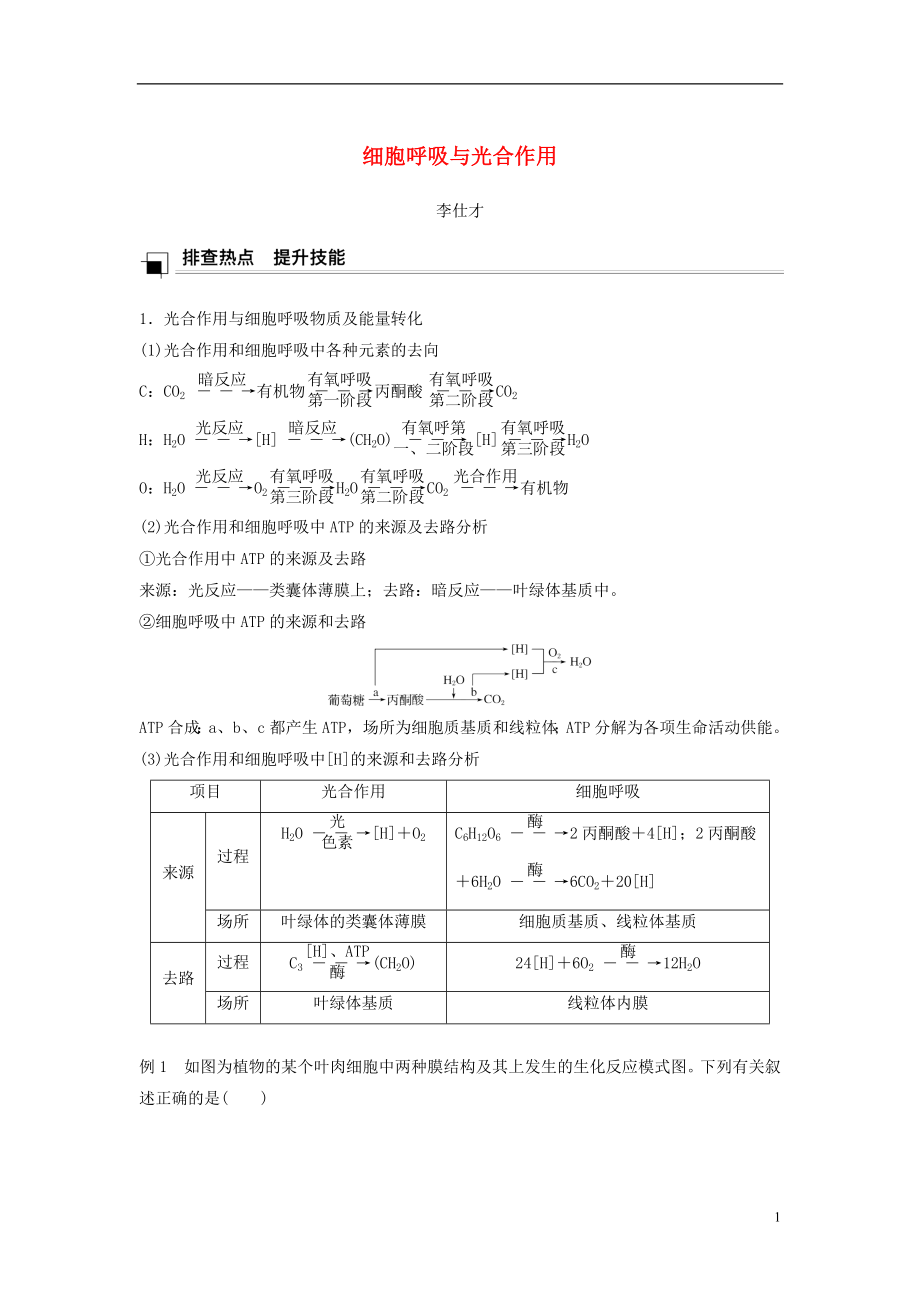 （江苏专版）2019高考生物专题复习 专题一 细胞呼吸与光合作用学案（含解析）_第1页