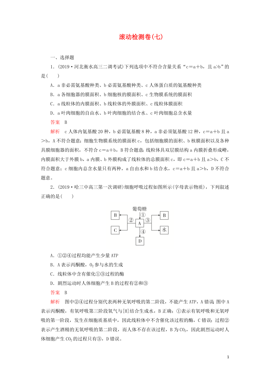 2020年高考生物 刷題1+1（2019高考題+2019模擬題）滾動檢測卷（七）（含解析）_第1頁