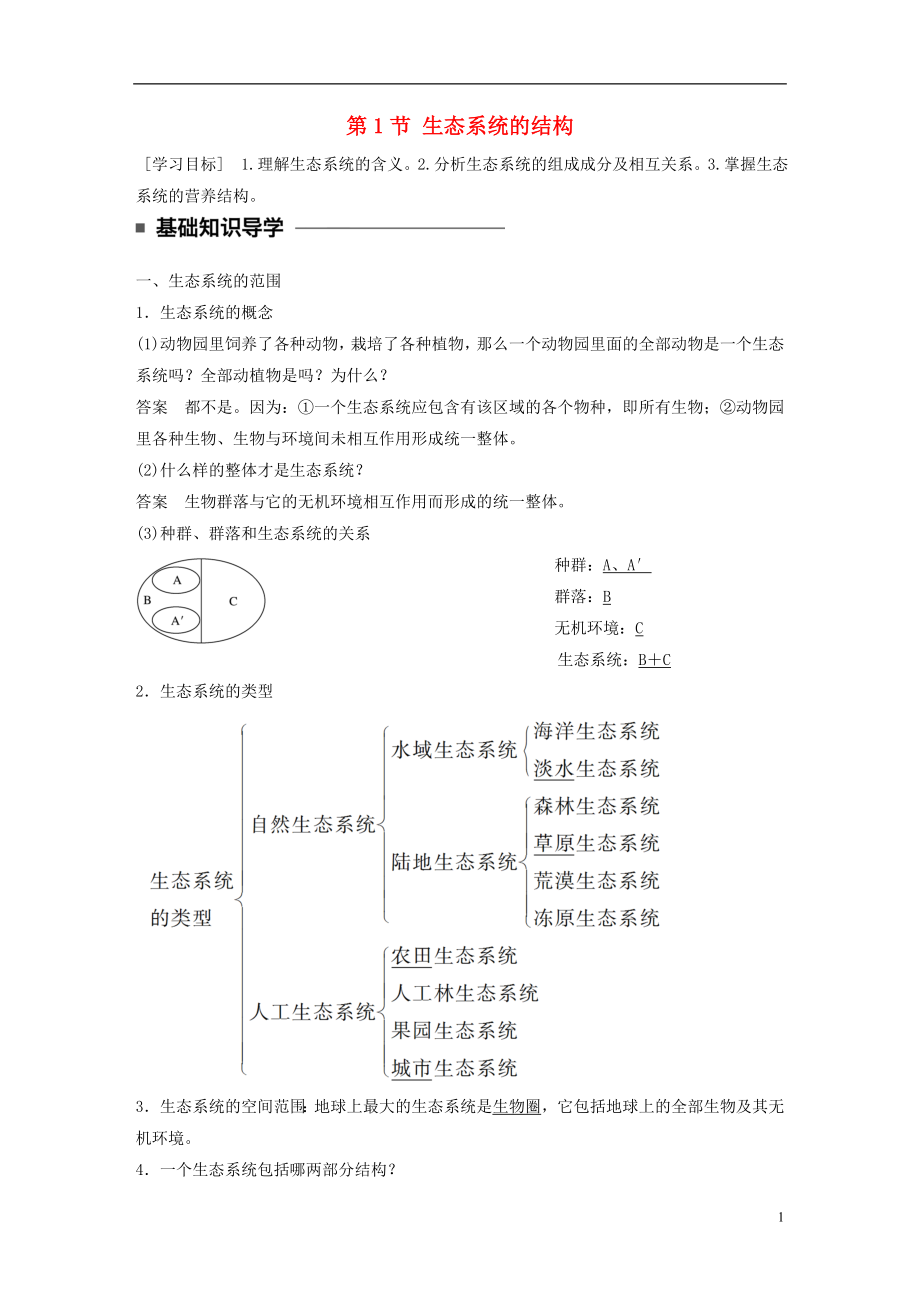 2016-2017學年高中生物 第5章 生態(tài)系統(tǒng)及其穩(wěn)定性 第1節(jié) 生態(tài)系統(tǒng)的結構學案 新人教版必修3_第1頁