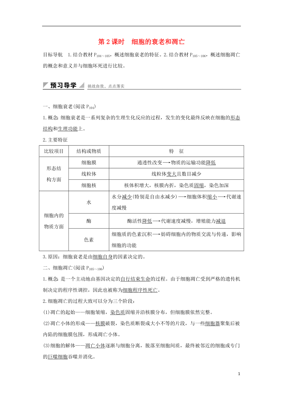 江蘇省啟東市高中生物 第五章 細(xì)胞增殖、分化、衰老和死亡 5.2.2 細(xì)胞的衰老和凋亡學(xué)案 新人教版必修1_第1頁