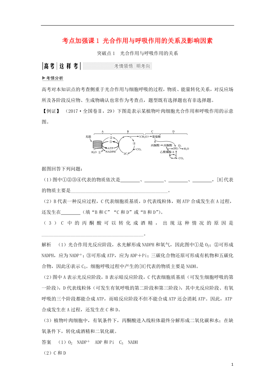 2018屆高考生物一輪復(fù)習(xí) 考點(diǎn)加強(qiáng)課1 光合作用與呼吸作用的關(guān)系及影響因素學(xué)案_第1頁