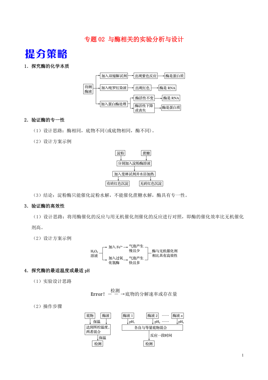 備戰(zhàn)2019年高考生物 熱點(diǎn)題型提分策略 專題02 與酶相關(guān)的實(shí)驗(yàn)分析與設(shè)計(jì)學(xué)案_第1頁(yè)