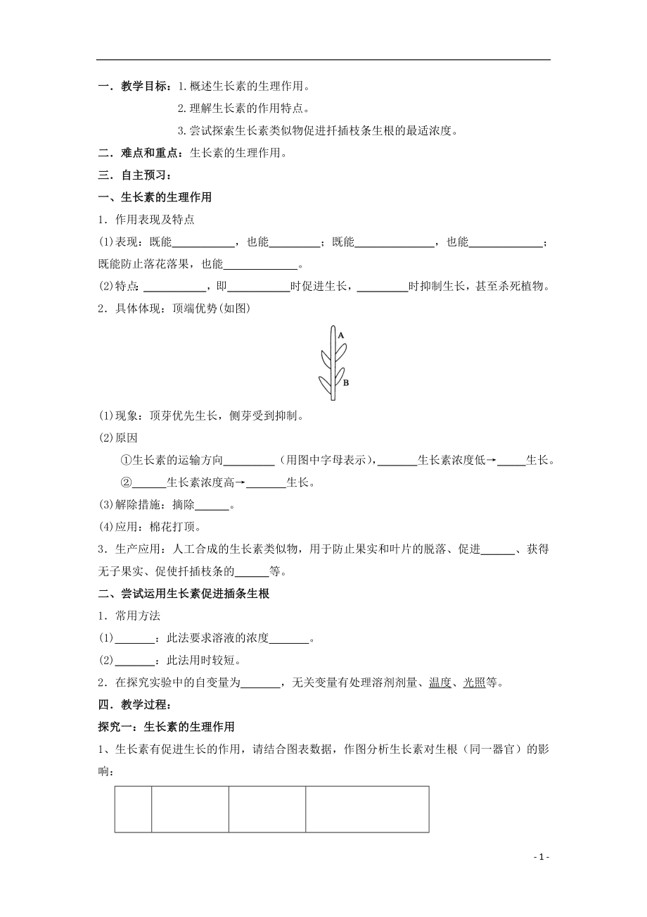 湖南省长沙市高中生物 3.2 生长素的生理作用导学案（无答案）新人教版必修3_第1页