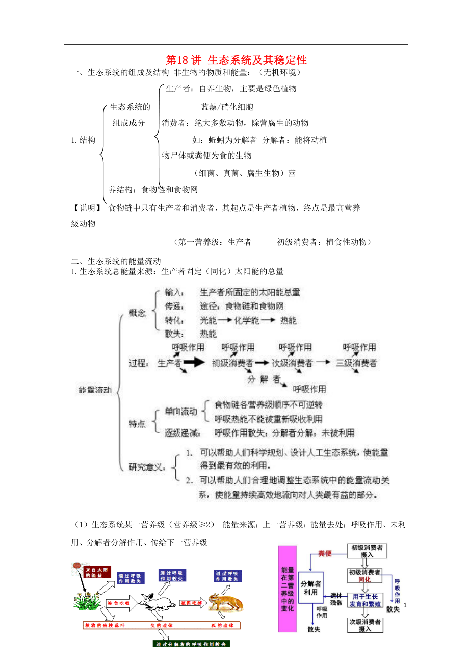 2018高中生物學(xué)業(yè)水平測(cè)試復(fù)習(xí) 第18講 生態(tài)系統(tǒng)及其穩(wěn)定性學(xué)案_第1頁(yè)