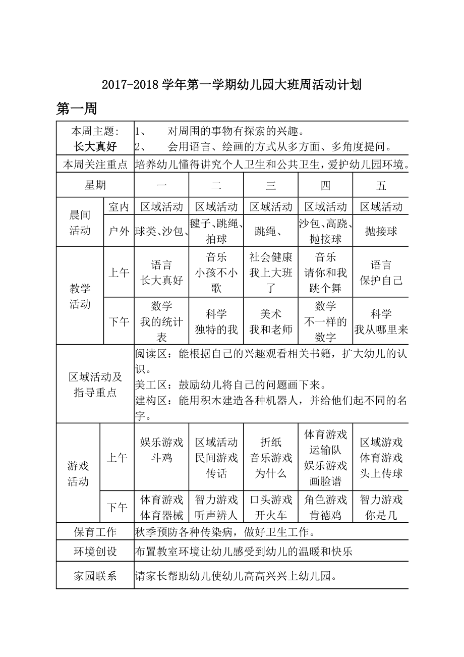 《大班周計劃表》word版_第1頁