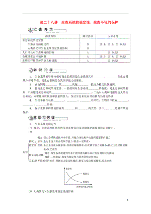 江蘇省2018版高中生物 第二十八講 生態(tài)系統(tǒng)的穩(wěn)定性、生態(tài)環(huán)境的保護(hù)學(xué)案 蘇教版必修3