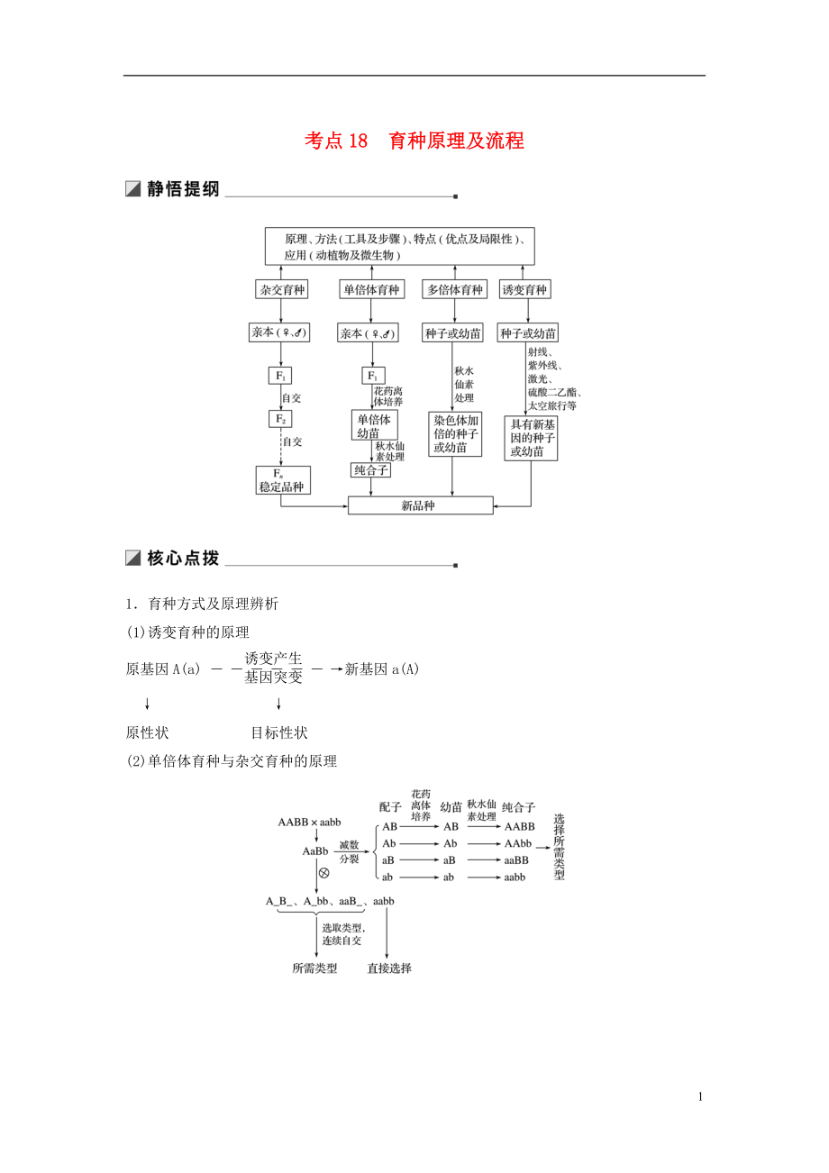 （通用版）2019版高考生物二輪復(fù)習(xí) 專(zhuān)題六 變異、育種和進(jìn)化 考點(diǎn)18 育種原理及流程學(xué)案_第1頁(yè)