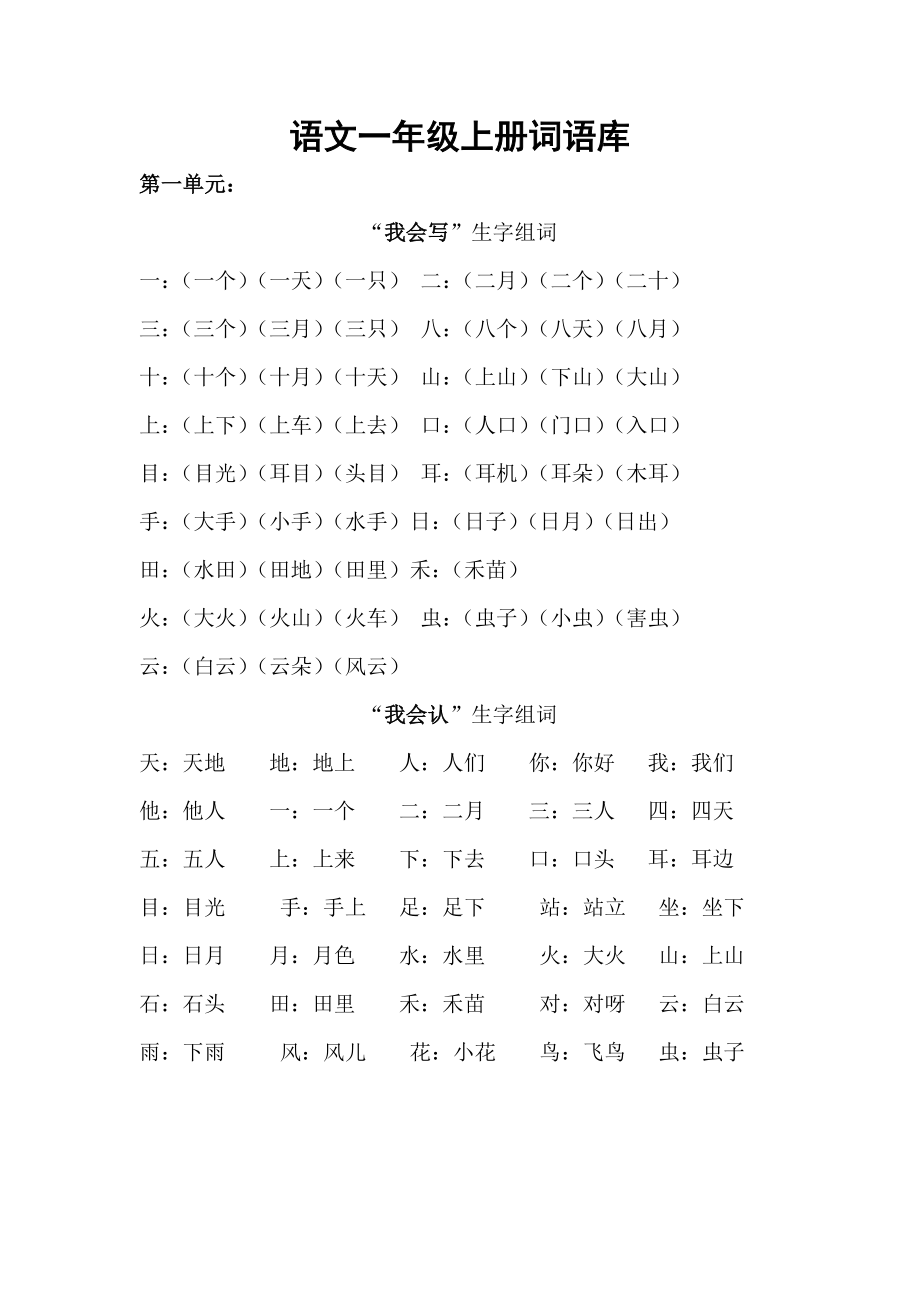 部编版小学一年级上册语文全册生字组词全册_第1页