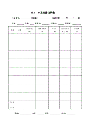 测量平时实习表格(B5纸)