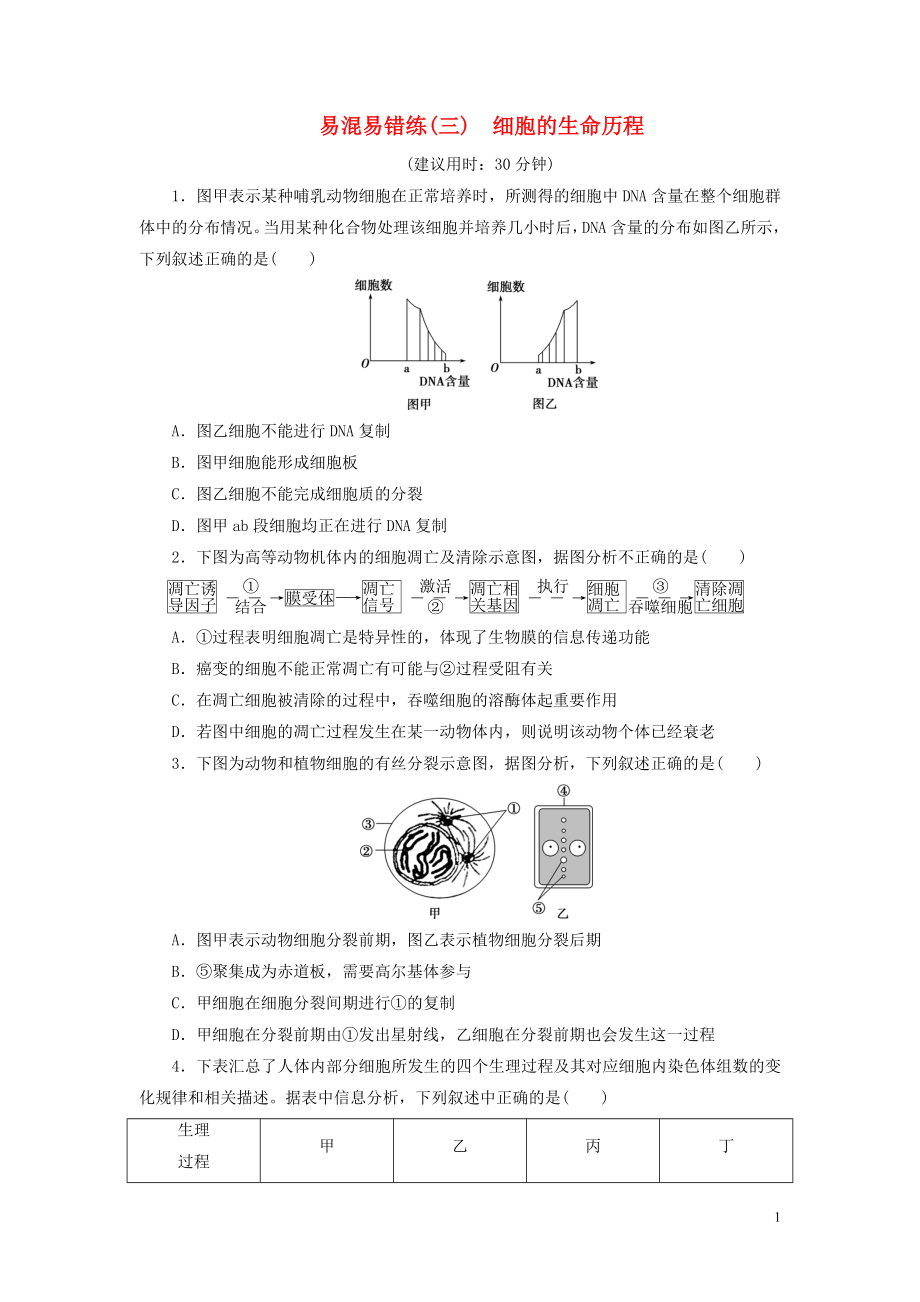 （新高考）2020高考生物二輪復(fù)習(xí) 第二部分 易混易錯(cuò)練 易混易錯(cuò)練（三） 細(xì)胞的生命歷程_第1頁