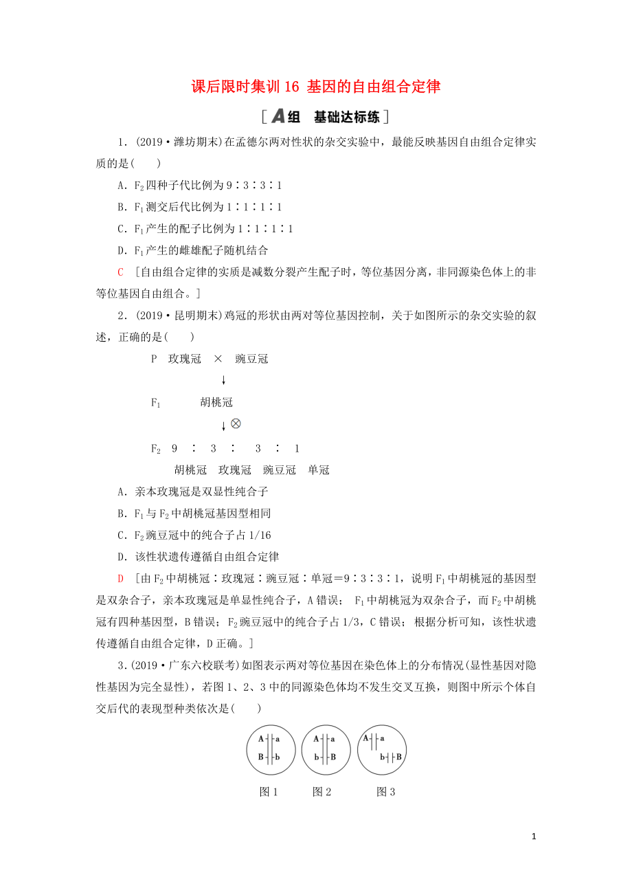 2021版高考生物一輪復(fù)習 課后限時集訓(xùn)16 基因的自由組合定律 蘇教版_第1頁