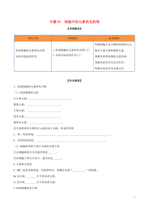 2020年領(lǐng)軍高考生物一輪復(fù)習(xí) 專題02 細(xì)胞中的元素和無機(jī)物（含解析）