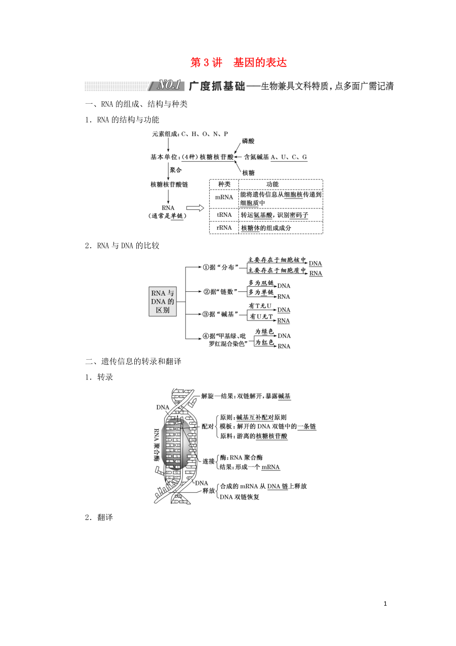 （通用版）2020版高考生物一輪復(fù)習(xí) 第二單元 第3講 基因的表達學(xué)案（含解析）（必修2）_第1頁