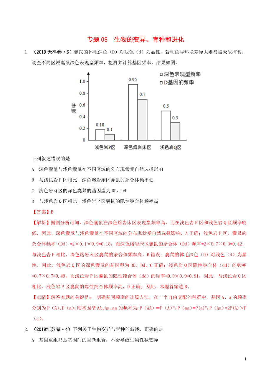 三年高考（2017-2019）高考生物真題分項匯編 專題08 生物的變異、育種與進化（含解析）_第1頁