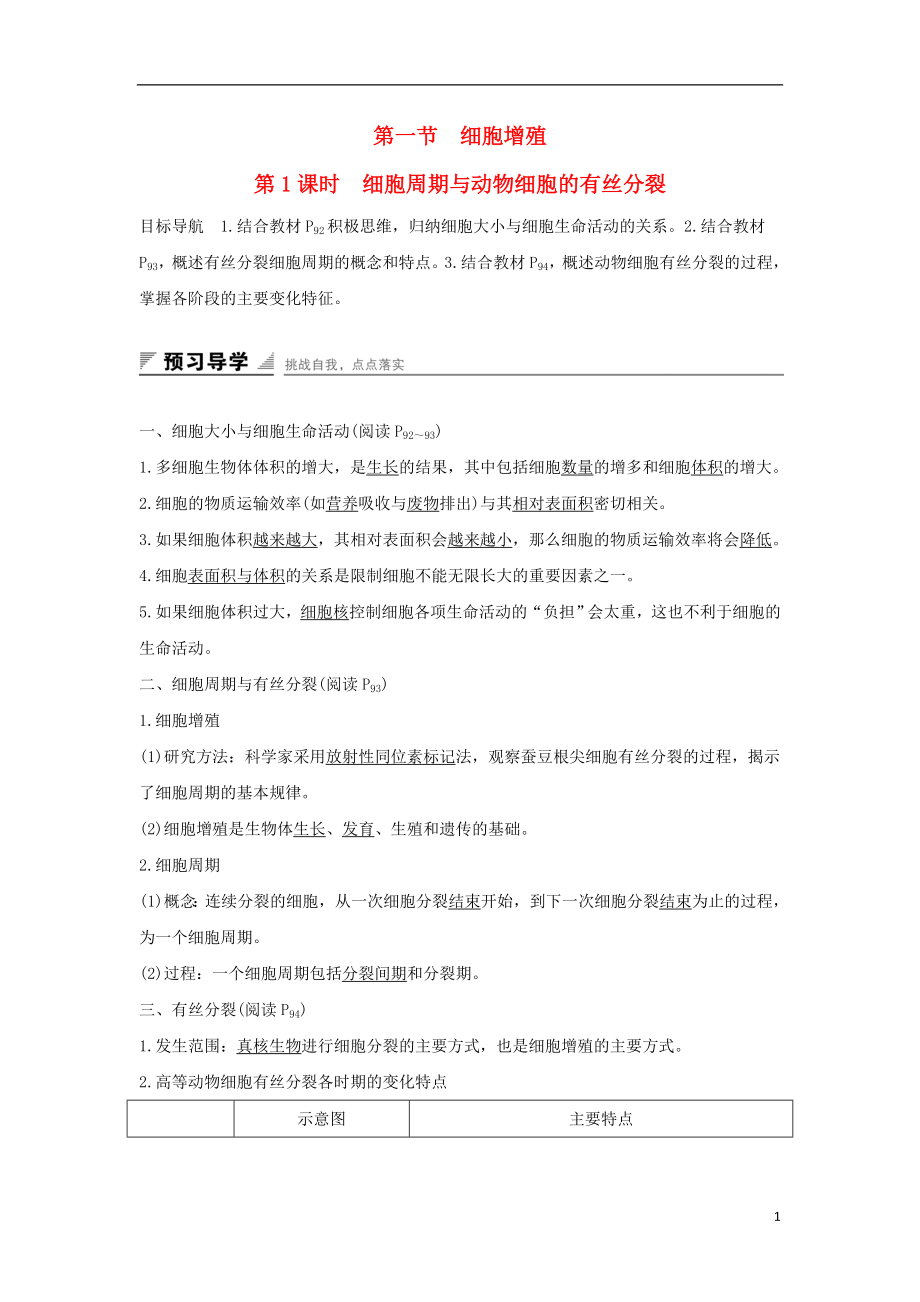 江蘇省啟東市高中生物 第五章 細(xì)胞增殖、分化、衰老和死亡 5.1.1 細(xì)胞周期與動物細(xì)胞的有絲分裂學(xué)案 新人教版必修1_第1頁