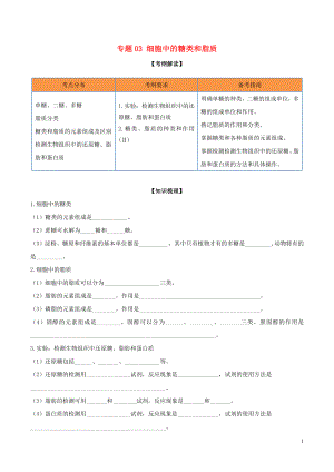 2020年領(lǐng)軍高考生物一輪復(fù)習(xí) 專題03 細(xì)胞中的糖類和脂質(zhì)（含解析）