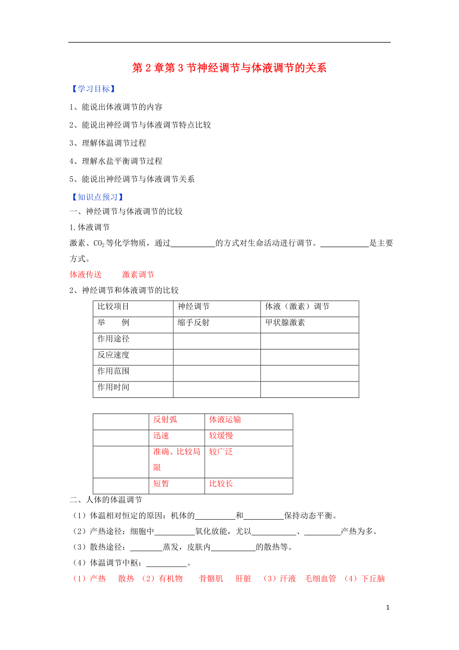 高中生物 第2章 動(dòng)物和人體生命活動(dòng)的調(diào)節(jié) 第3節(jié) 神經(jīng)調(diào)節(jié)與體液調(diào)節(jié)的關(guān)系學(xué)案 新人教版必修3_第1頁