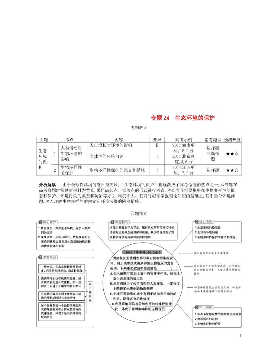 （新課標(biāo)）2019版高考生物一輪復(fù)習(xí) 專題24 生態(tài)環(huán)境的保護(hù)講學(xué)案_第1頁(yè)