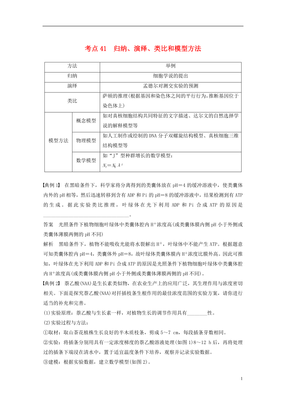 （通用版）2019版高考生物二輪復(fù)習(xí) 專題十三 ?？紝?shí)驗(yàn)技能 考點(diǎn)41 歸納、演繹、類比和模型方法學(xué)案_第1頁