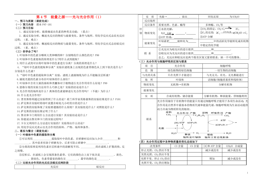 河南省鄭州市第五中學(xué)高考生物復(fù)習(xí) 第5章 第4節(jié) 光合作用（1）導(dǎo)學(xué)案 新人教版必修1_第1頁