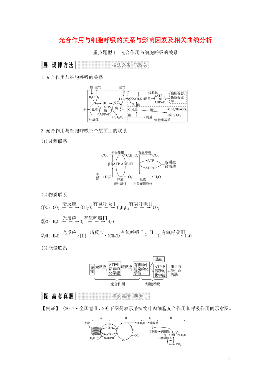 2020版高考生物 第四單元 細(xì)胞的能量供應(yīng)與利用 考點(diǎn)加強(qiáng)課1 光合作用與細(xì)胞呼吸的關(guān)系與影響因素及相關(guān)曲線分析學(xué)案 中圖版必修1_第1頁