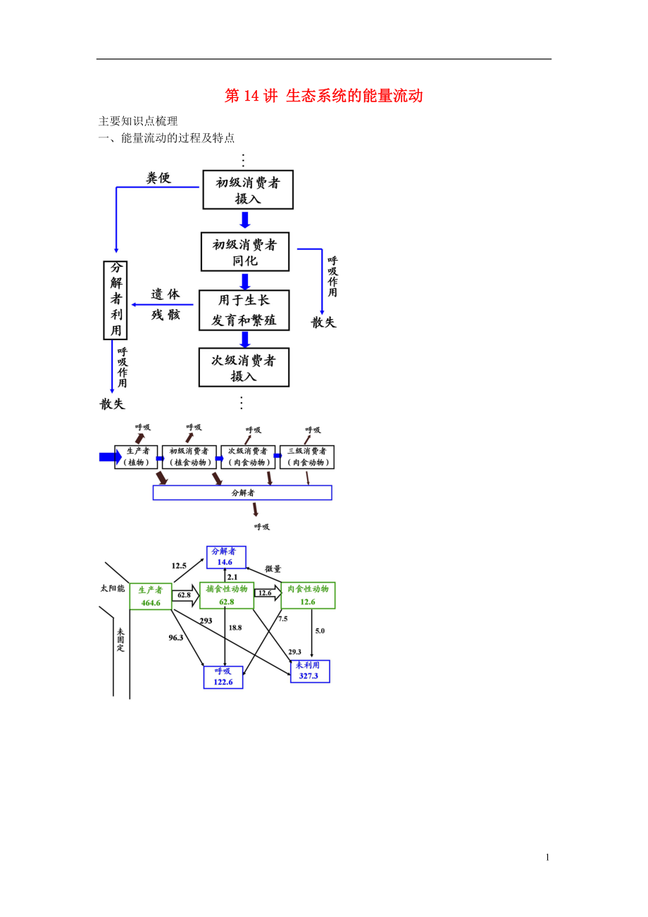 江蘇省大豐市高中生物 第十四講 生態(tài)系統(tǒng)的能量流動(dòng)學(xué)案 蘇教版必修3_第1頁