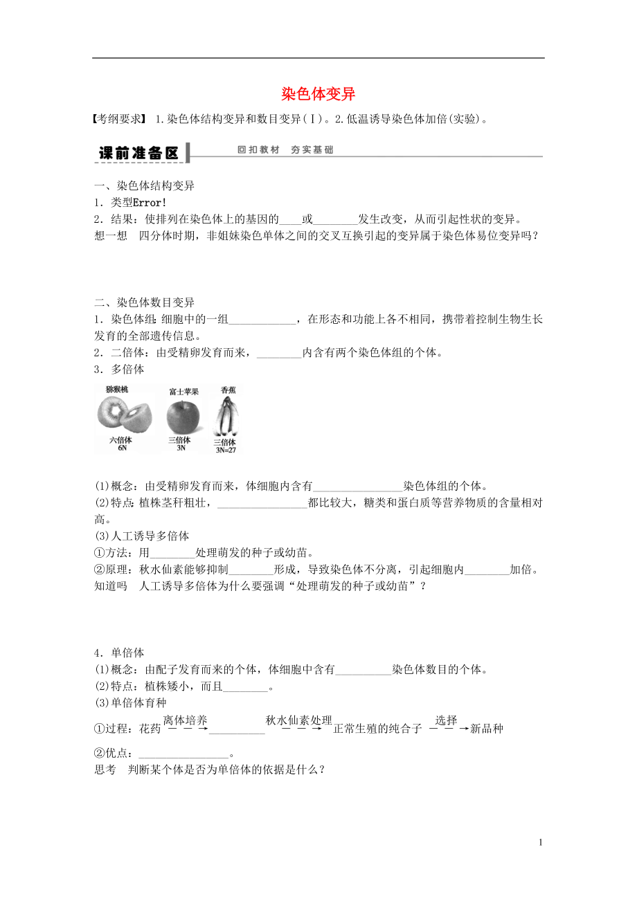 高考生物大一輪復(fù)習(xí) 28 染色體變異學(xué)案_第1頁