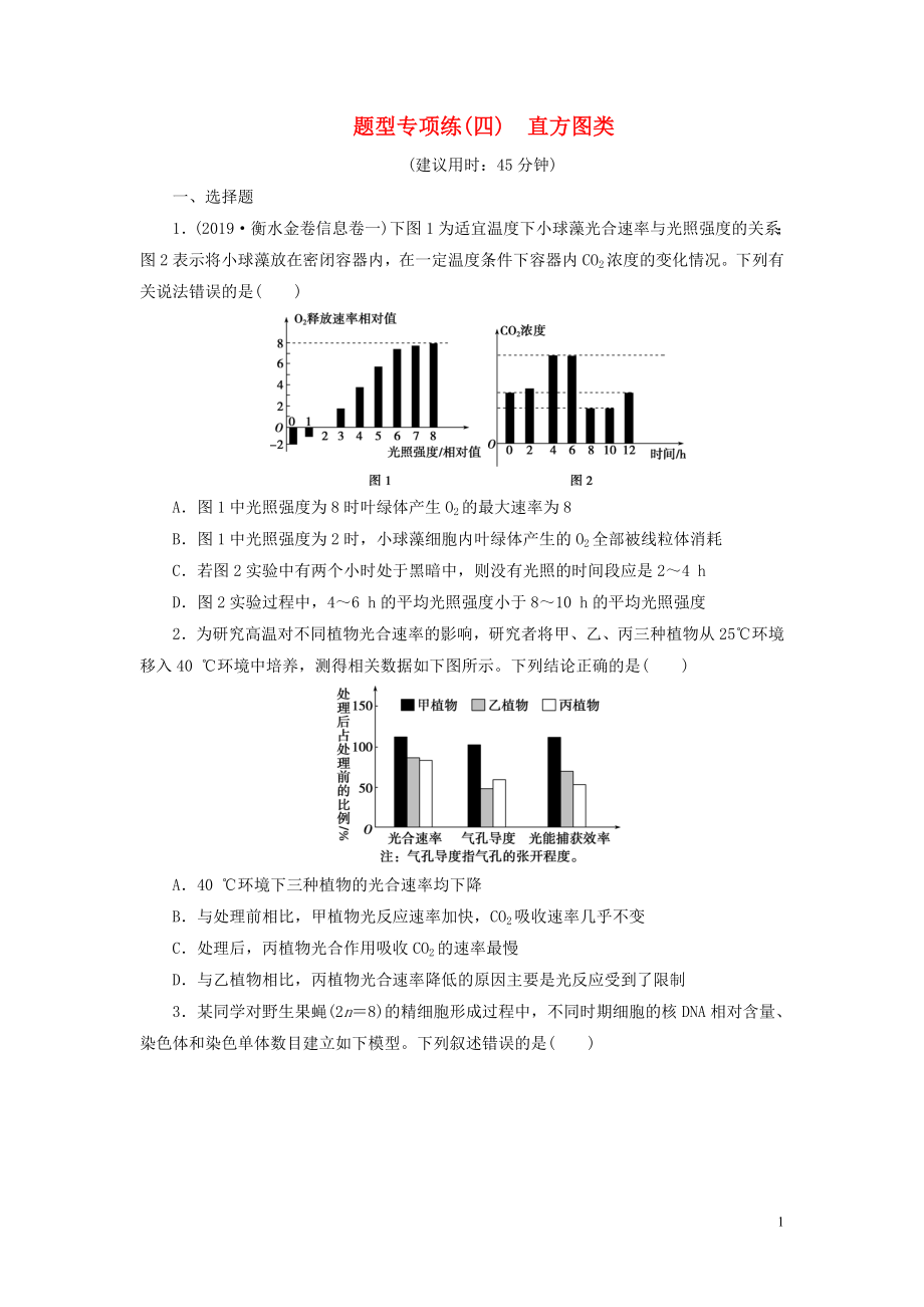 （新高考）2020高考生物二轮复习 第一部分 题型专项练 题型专项练（四） 直方图类_第1页