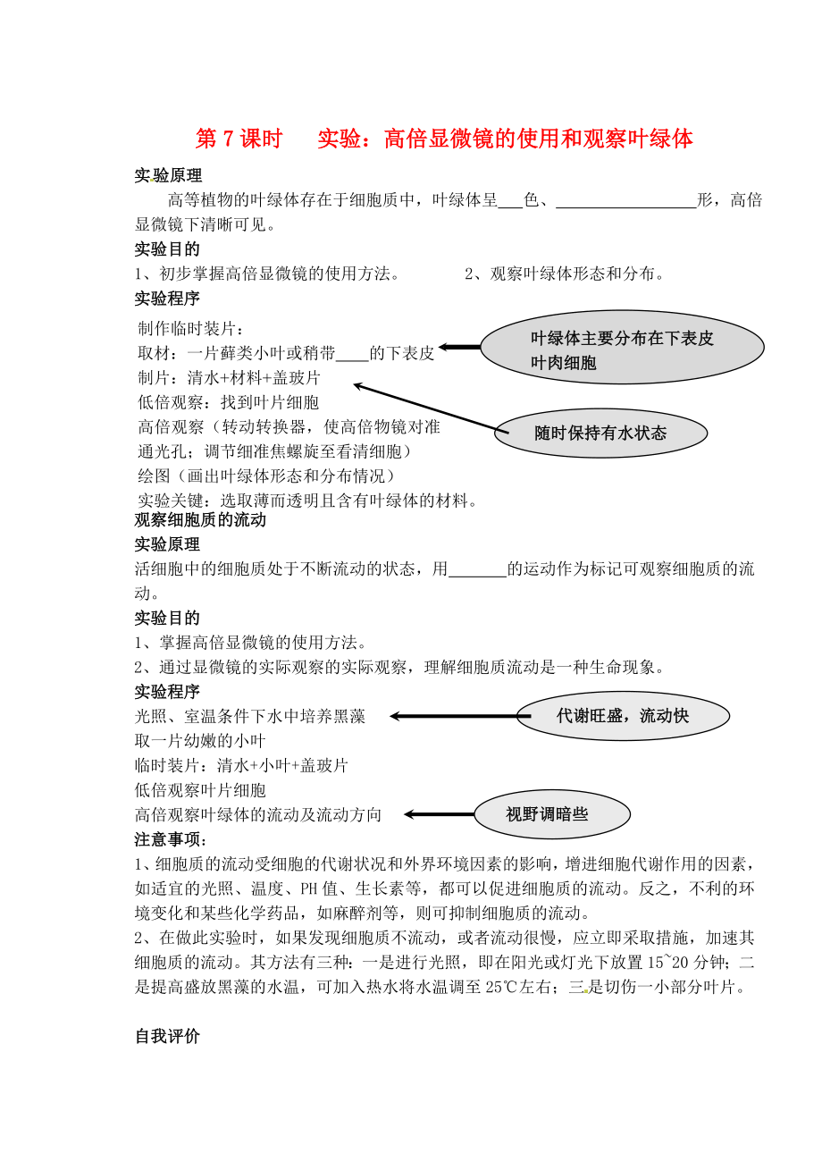 天津市梅江中學高考生物 第二章 第一節(jié) 實驗二 高倍顯微鏡的使用和觀察葉綠體學案_第1頁