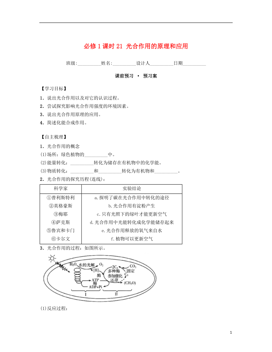 內(nèi)蒙古杭錦后旗奮斗中學(xué)2015-2016學(xué)年高中生物 課時21 光合作用的原理和應(yīng)用導(dǎo)學(xué)案 新人教版必修1_第1頁