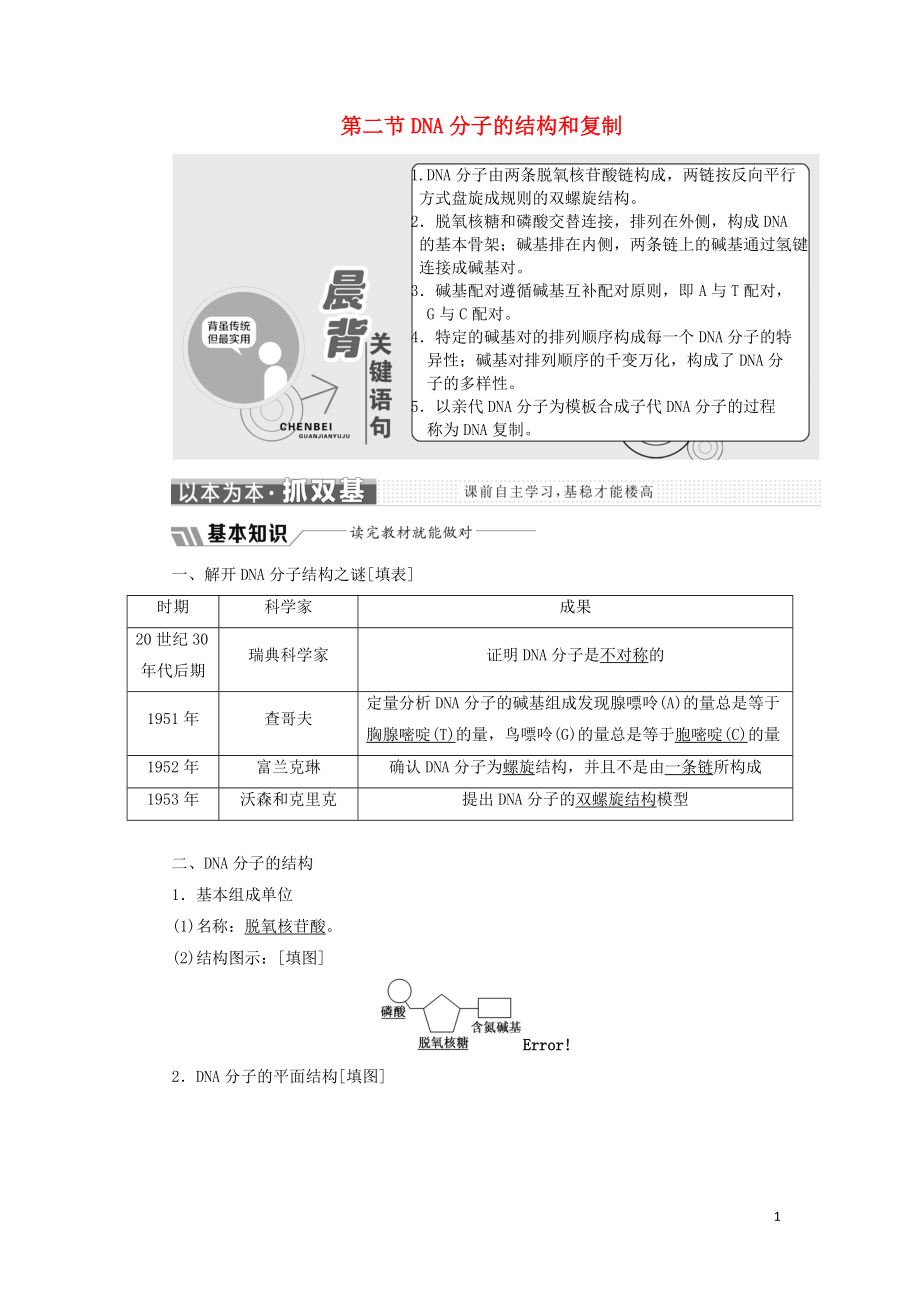 2018版高中生物 第四章 遺傳的分子基礎(chǔ) 第二節(jié) DNA分子的結(jié)構(gòu)和復(fù)制教學(xué)案 蘇教版必修2_第1頁(yè)