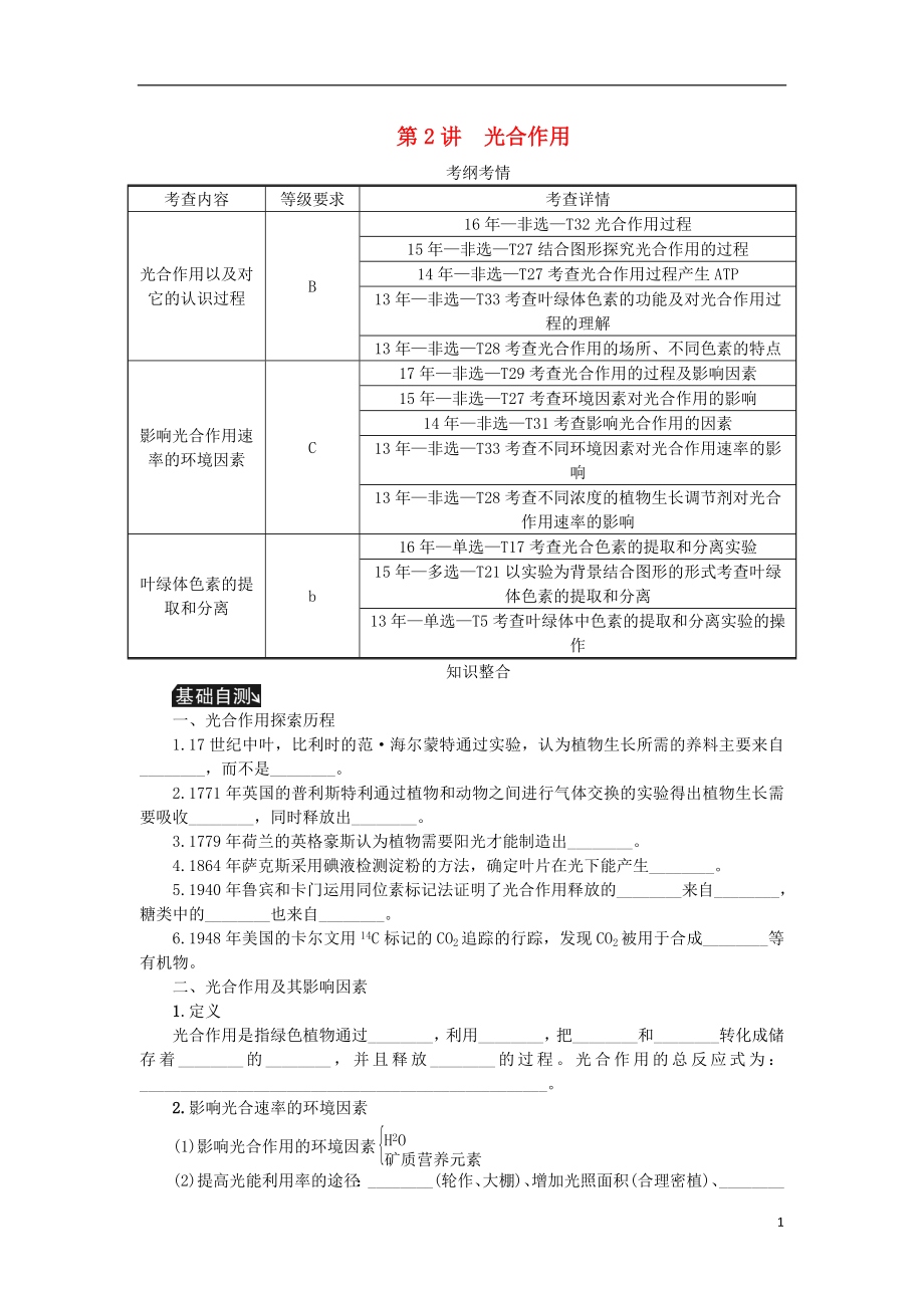 （江蘇專用）2019年高考生物一輪總復(fù)習(xí) 第3單元 細(xì)胞的代謝 第2講 光合作用學(xué)案_第1頁(yè)