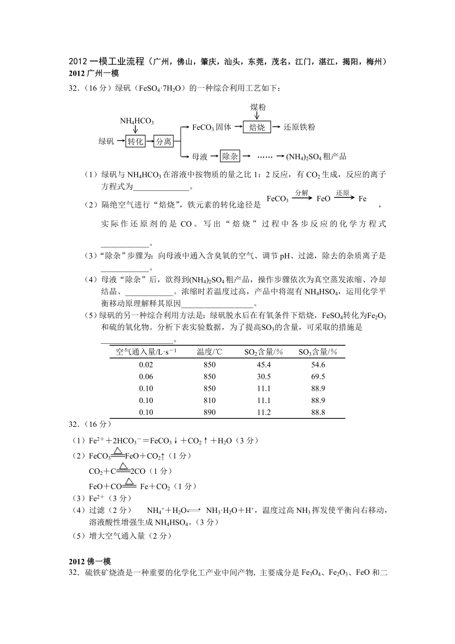 广东省各市一模考试题分类汇编化学工业流程题汇编_第1页