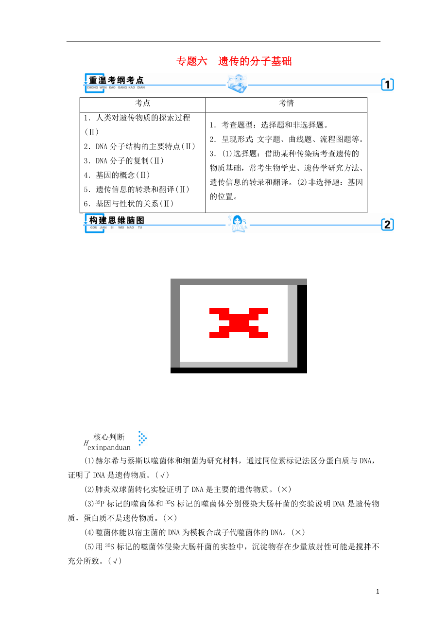 2019高考生物大二轮复习 专题六 遗传的分子基础学案_第1页