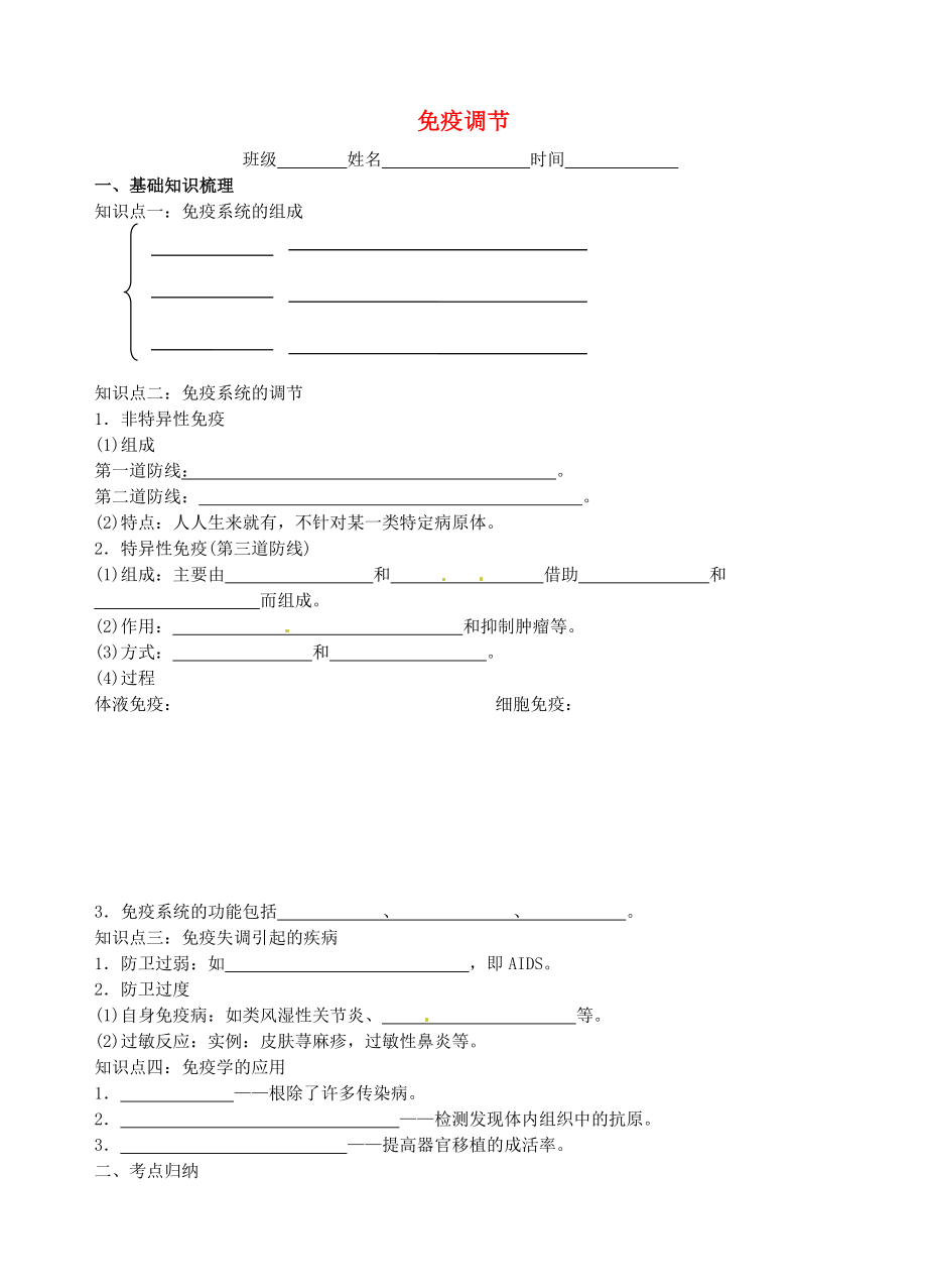 江蘇省大豐市南陽中學2015屆高考生物一輪復習 免疫調(diào)節(jié)學案1 蘇教版必修3_第1頁