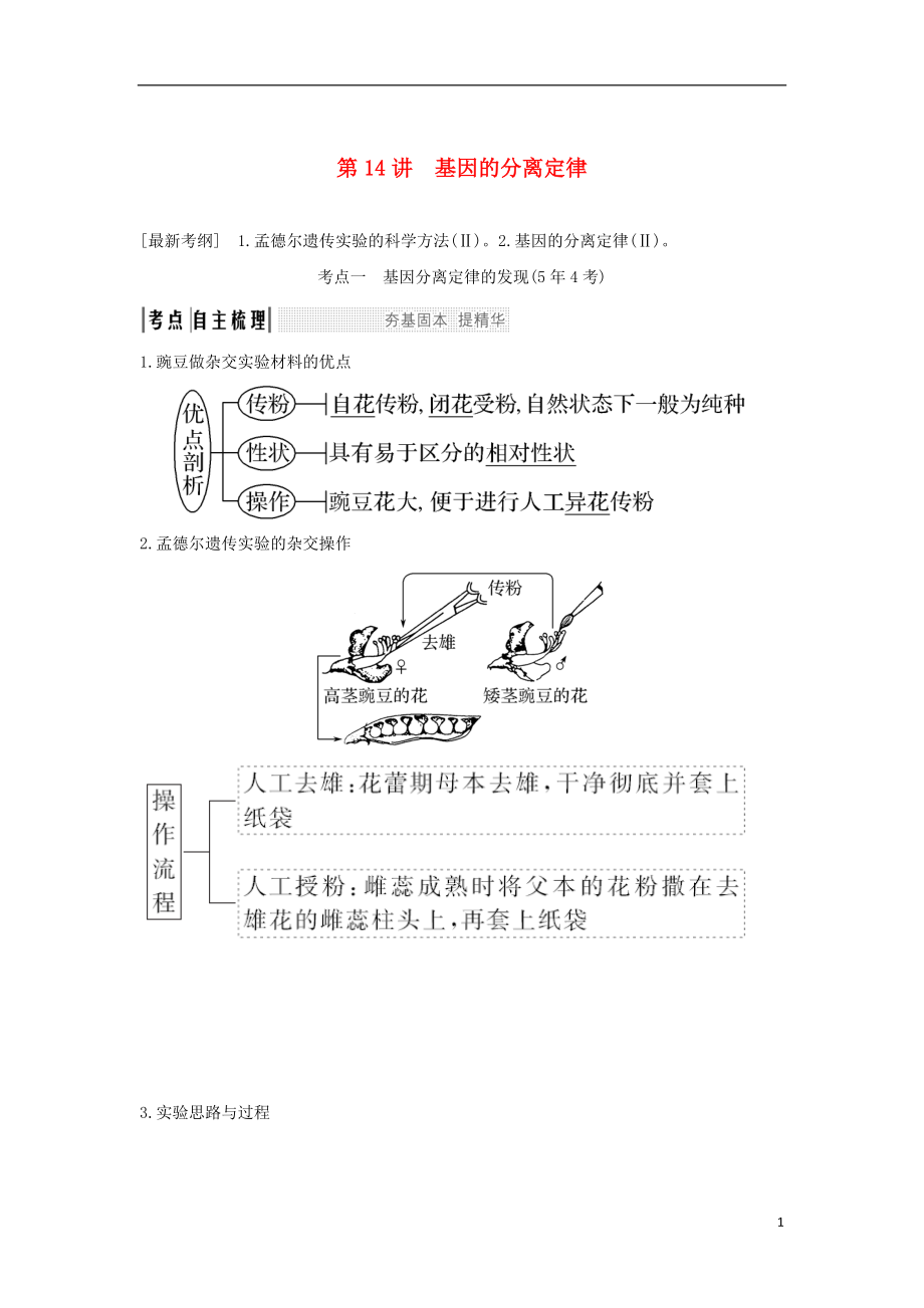 2018屆高考生物一輪復(fù)習(xí) 第五單元 遺傳的基本規(guī)律 第14講 基因的分離定律學(xué)案_第1頁(yè)