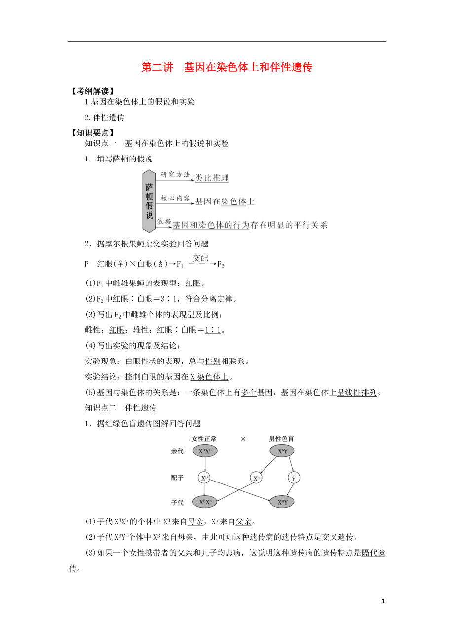 2016屆高三生物一輪復習 第15講 基因在染色體上和伴性遺傳導學案（無答案）_第1頁