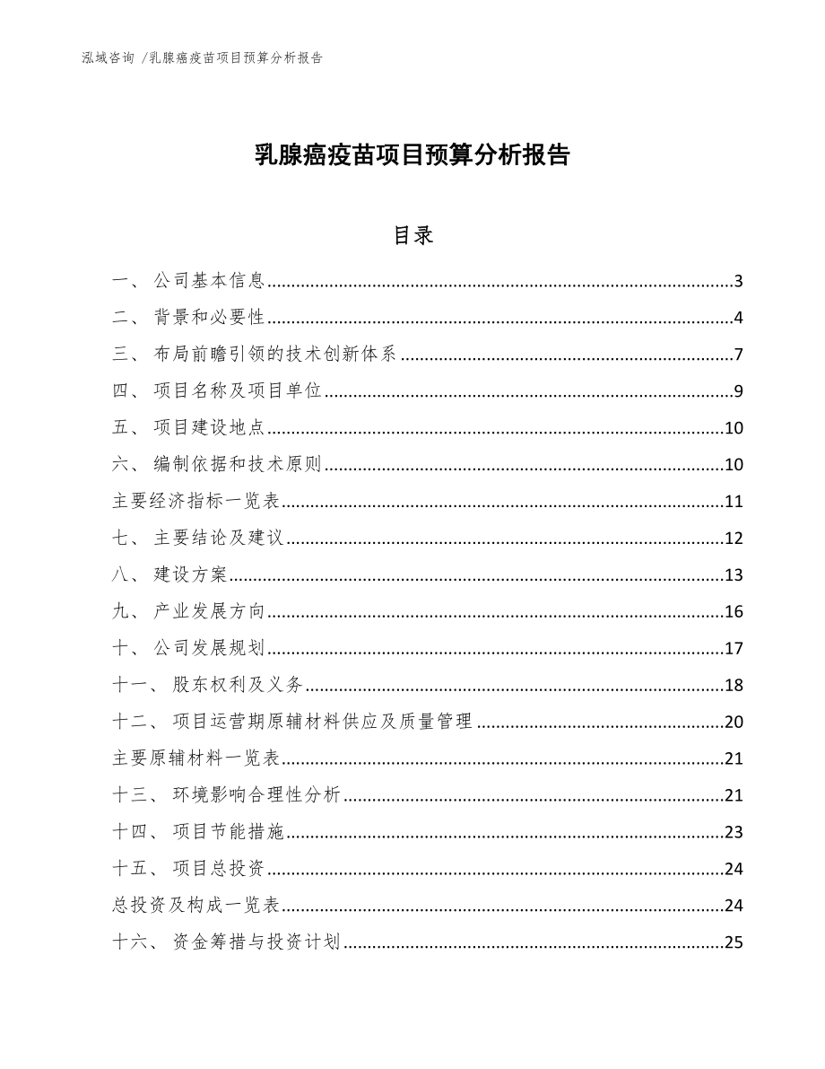 乳腺癌疫苗项目预算分析报告_第1页