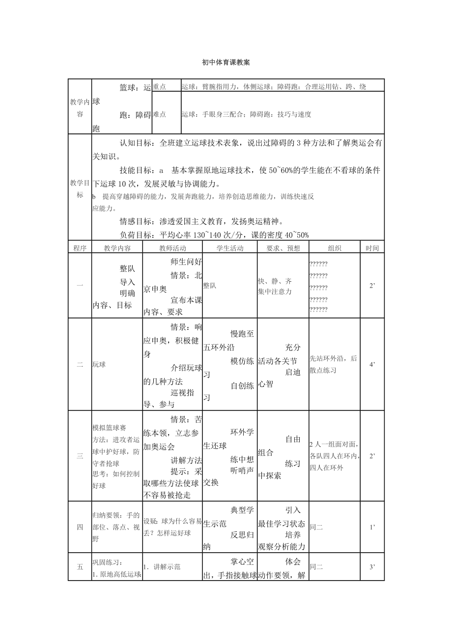 初中體育教案 (2)_第1頁(yè)