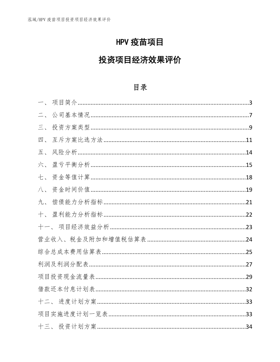 HPV疫苗项目投资项目经济效果评价【范文】_第1页