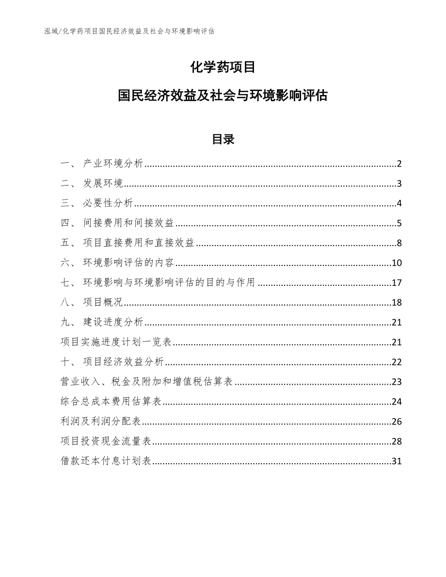 化学药项目国民经济效益及社会与环境影响评估_第1页