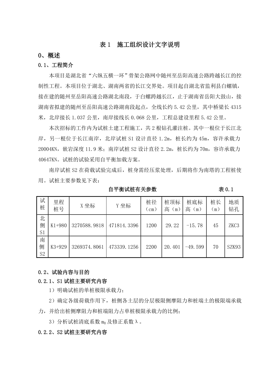 岳长江公路大桥试验桩投标方施工组织设计说明书(修改)_第1页
