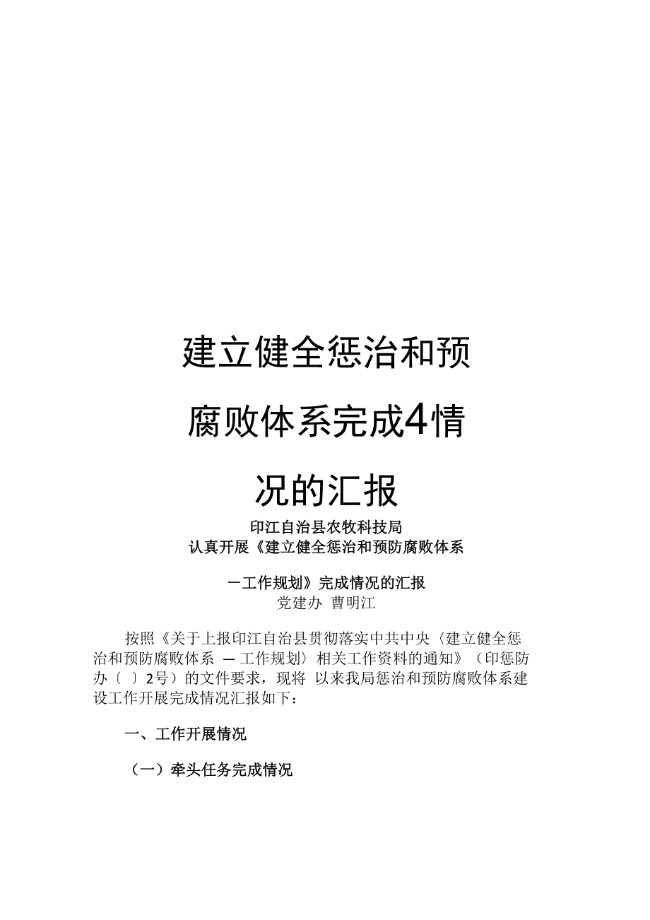 建立健全惩治和预防腐败体系完成情况的汇报_第1页