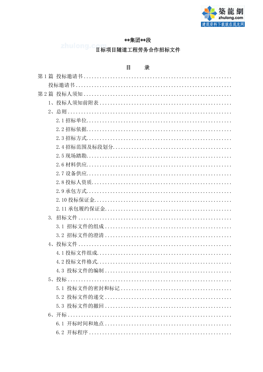 某隧道工程劳务合作招标文件_第1页