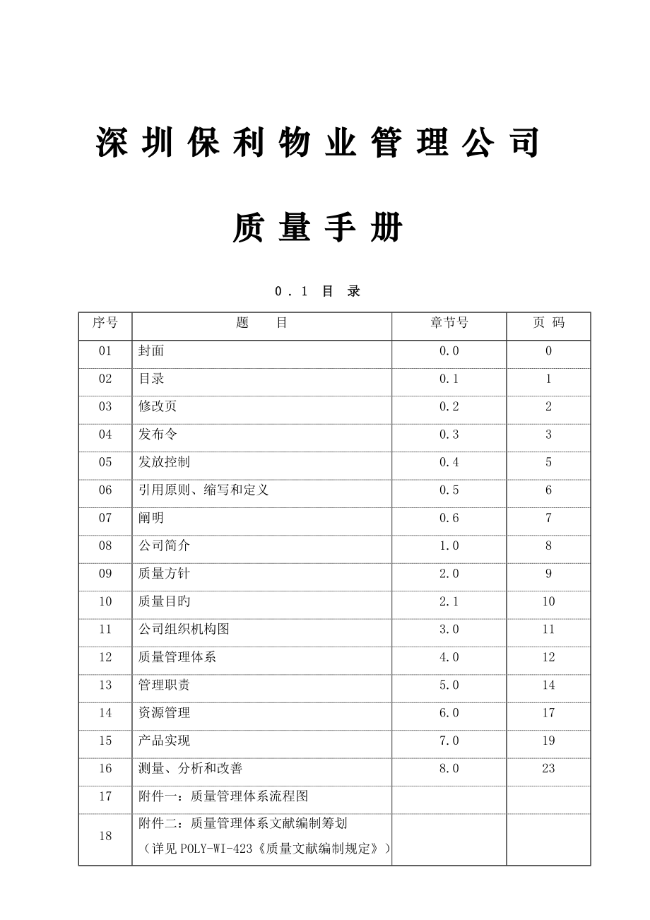 深圳保利物业管理公司质量标准手册_第1页