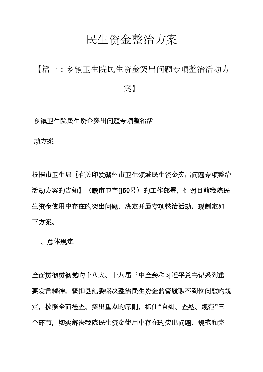 活动方案之民生资金整改方案_第1页