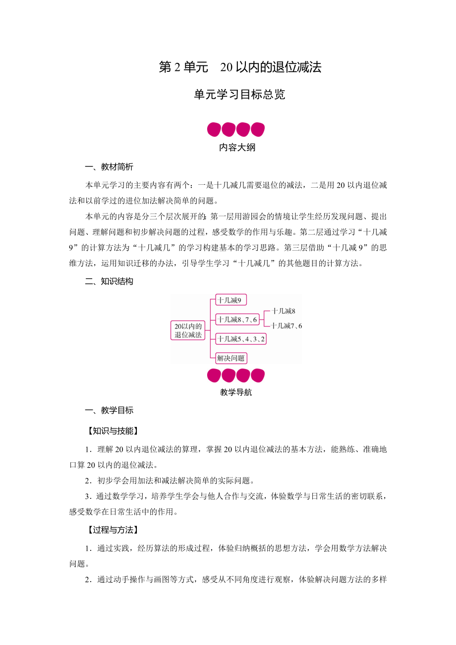 一年級下冊數(shù)學(xué)教案 第2單元 十幾減9 人教版_第1頁